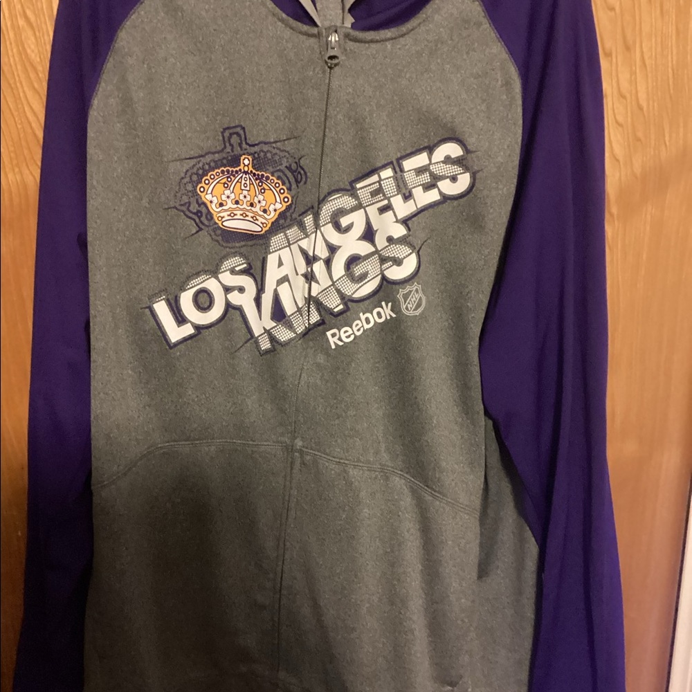 Los Angeles Kings hooded jacket.